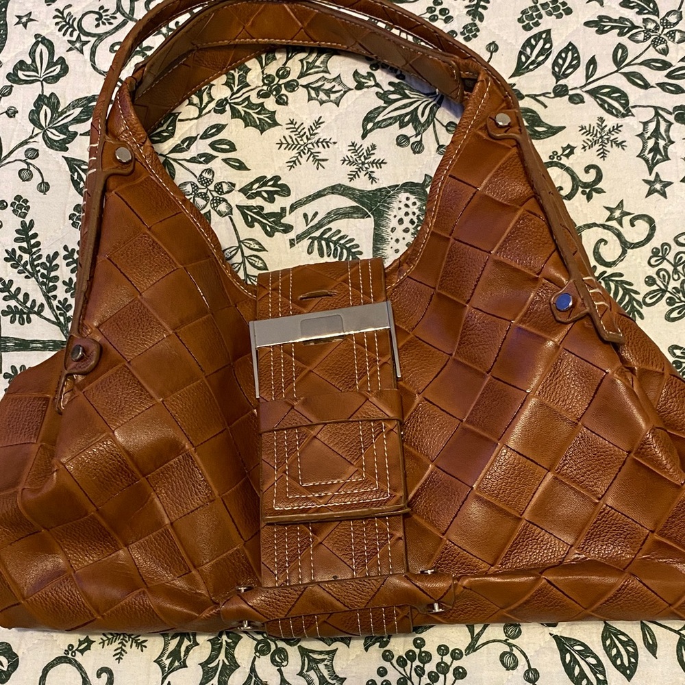 BHW Carmel Brown Woven Leather Handbag, no signs of wear
